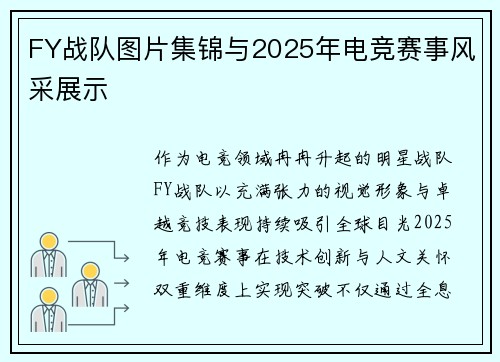 FY战队图片集锦与2025年电竞赛事风采展示